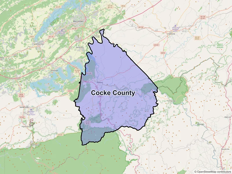 Map of Cocke County, Tennessee and ZIP codes