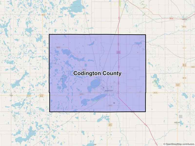 Map of Codington County, South Dakota and ZIP codes