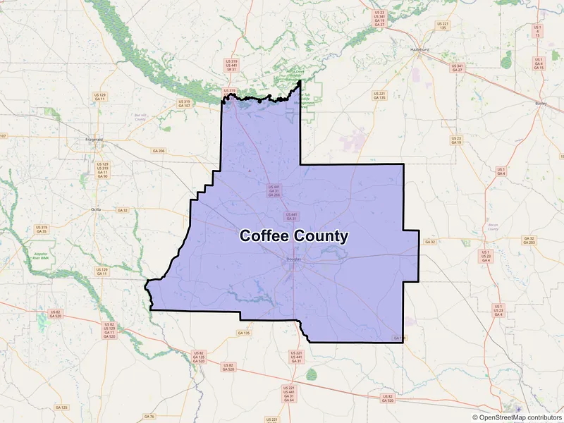 Map of Coffee County, Georgia and ZIP codes