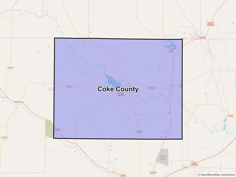 Map of Coke County, Texas and ZIP codes