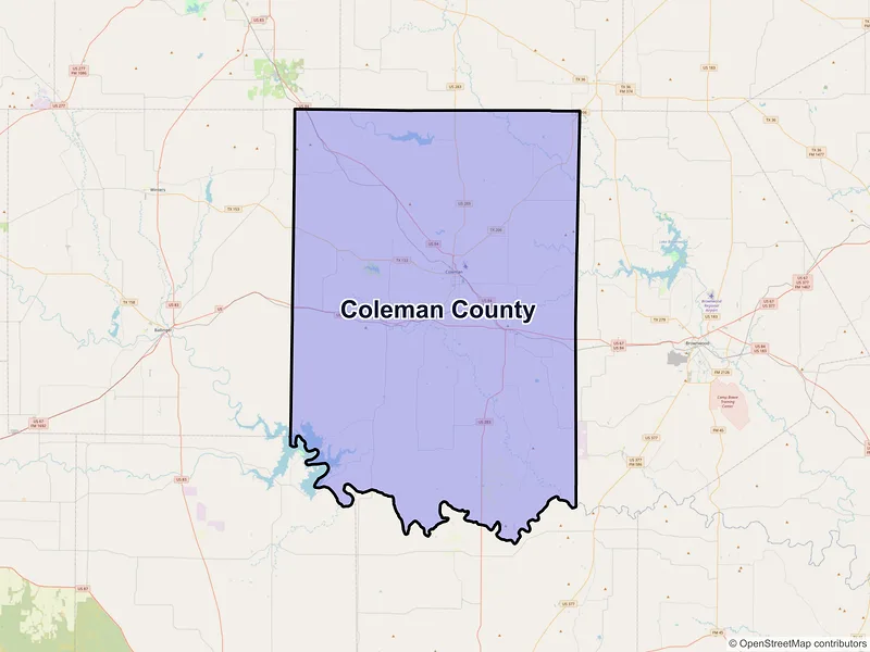 Map of Coleman County, Texas and ZIP codes