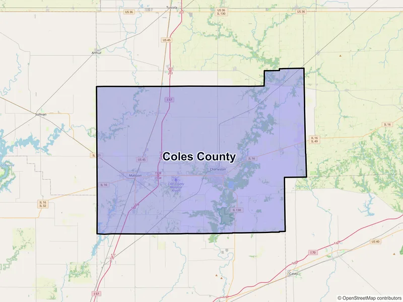Map of Coles County, Illinois and ZIP codes