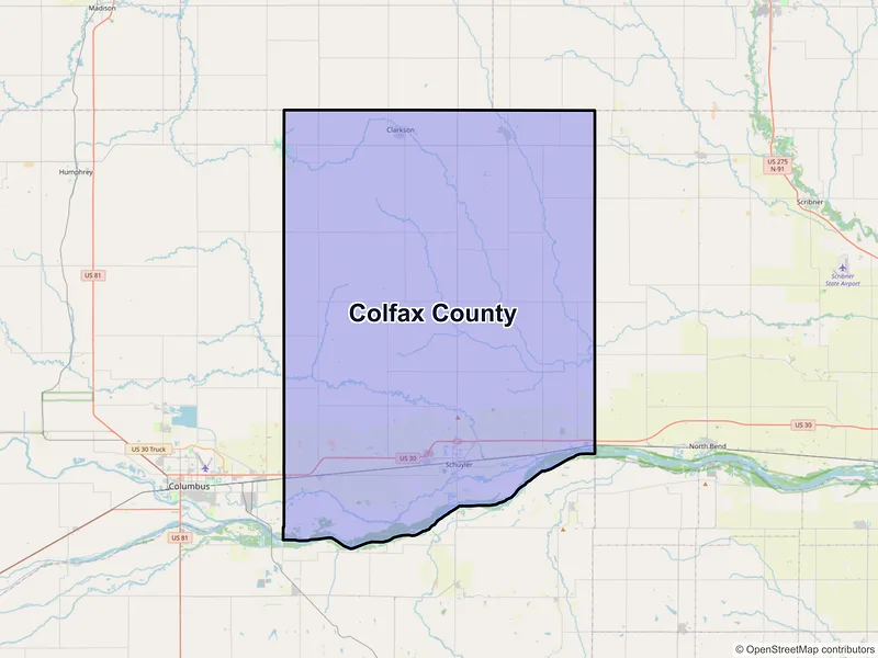 Map of Colfax County, Nebraska and ZIP codes