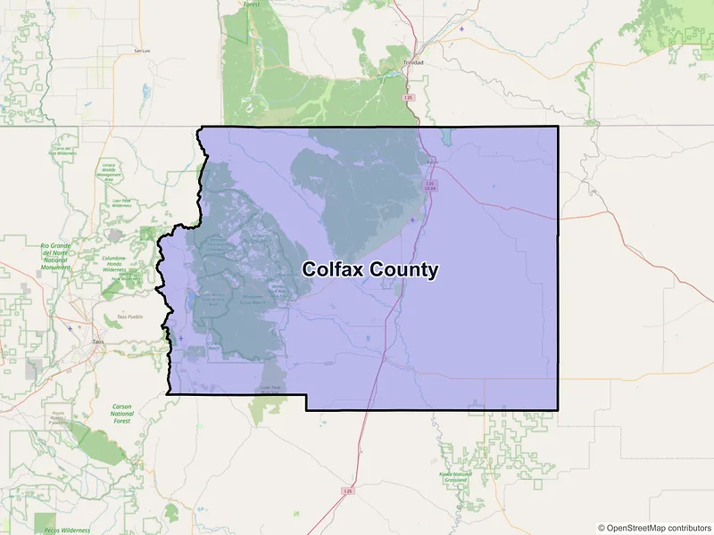 Map of Colfax County, New Mexico and ZIP codes