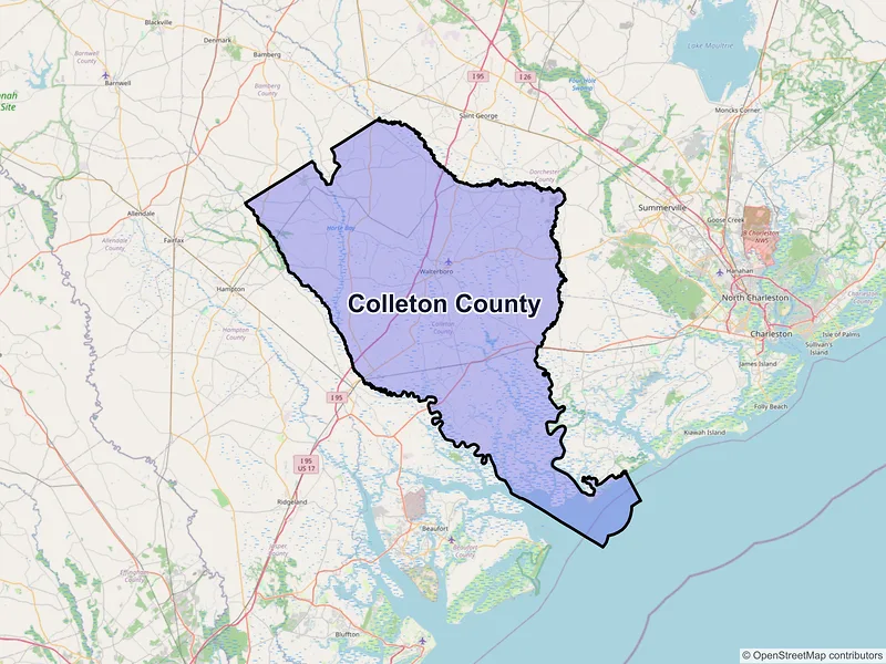 Map of Colleton County, South Carolina and ZIP codes