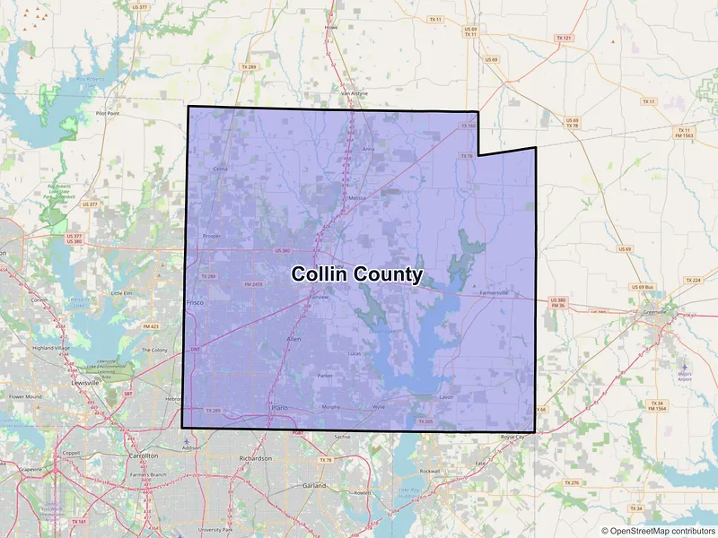 Map of Collin County, Texas and ZIP codes