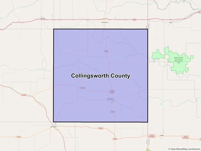 Map of Collingsworth County, Texas and ZIP codes