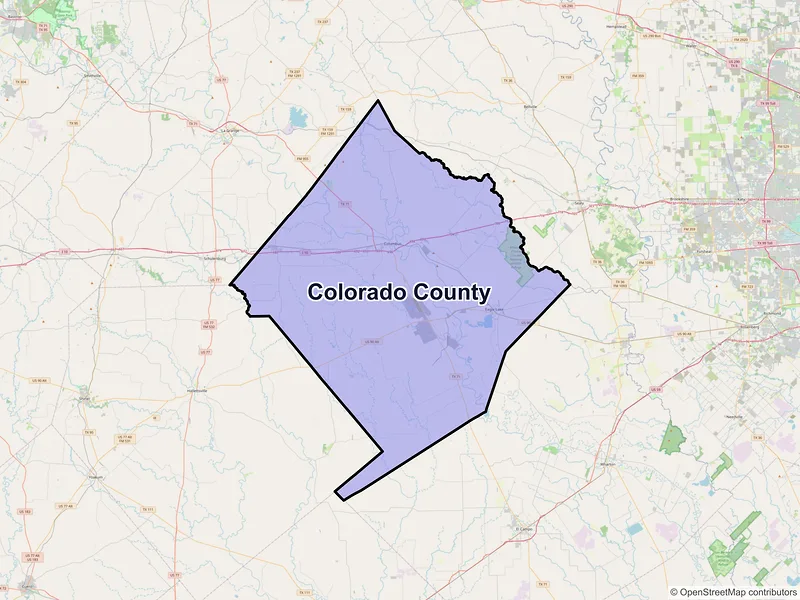 Map of Colorado County, Texas and ZIP codes