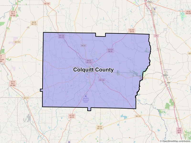 Map of Colquitt County, Georgia and ZIP codes