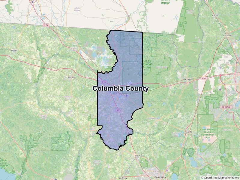 Map of Columbia County, Florida and ZIP codes