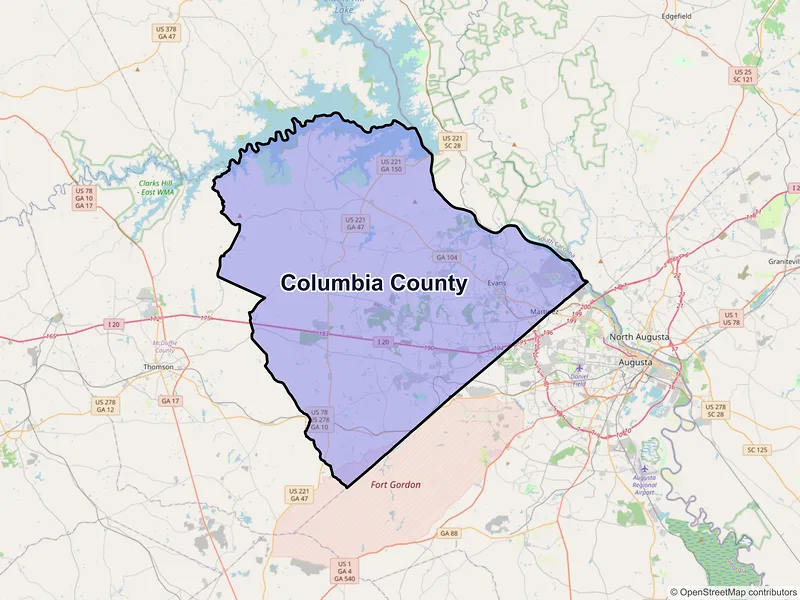 Map of Columbia County, Georgia and ZIP codes