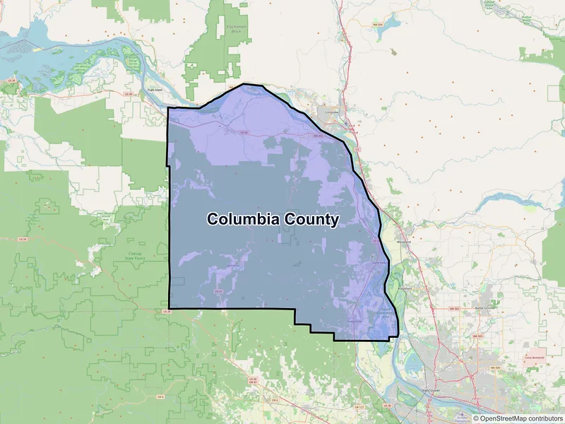 Map of Columbia County, Oregon and ZIP codes