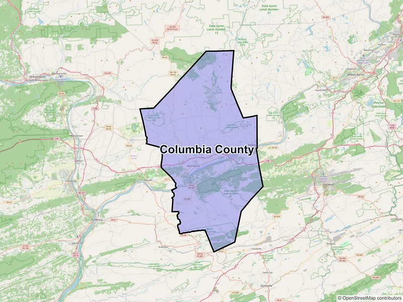 Map of Columbia County, Pennsylvania and ZIP codes