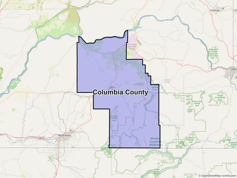 Map of Columbia County, Washington and ZIP codes