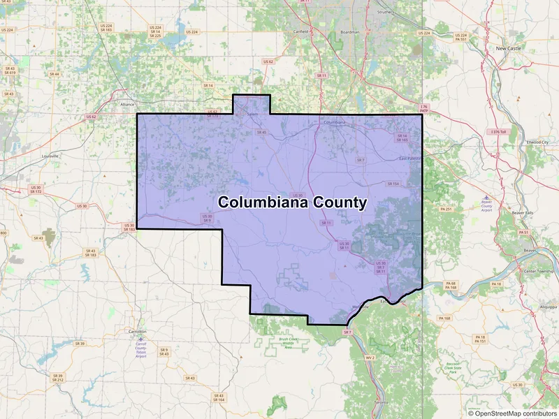 Map of Columbiana County, Ohio and ZIP codes