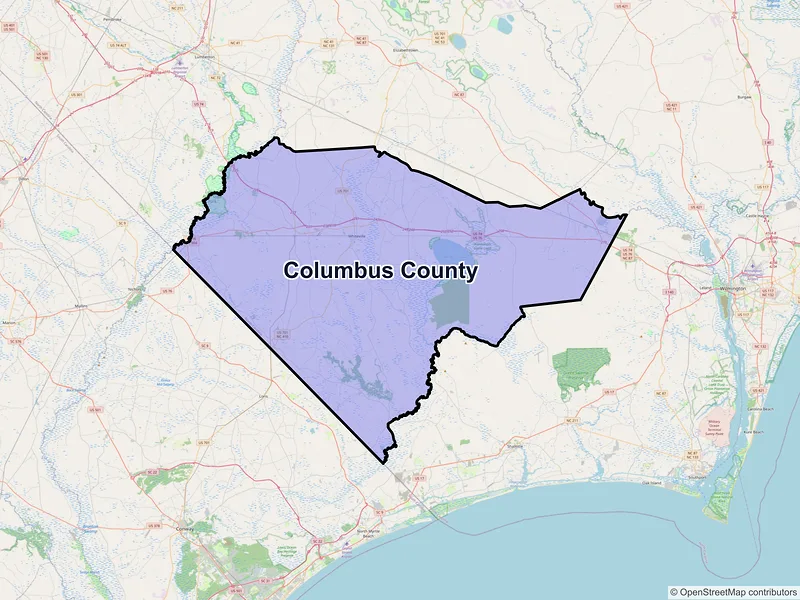 Map of Columbus County, North Carolina and ZIP codes