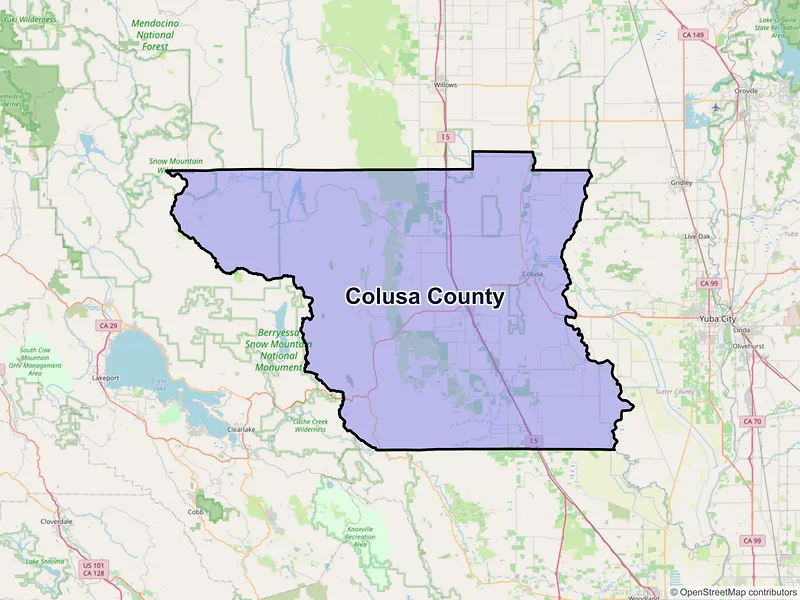 Map of Colusa County, California and ZIP codes