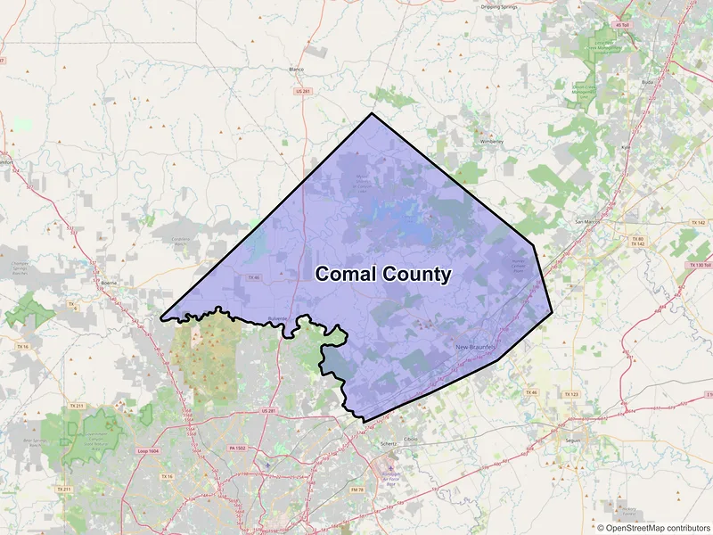 Map of Comal County, Texas and ZIP codes
