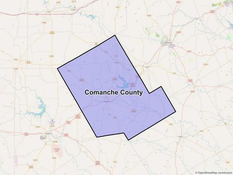 Map of Comanche County, Texas and ZIP codes