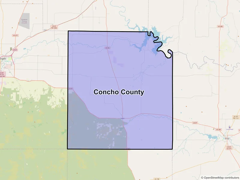 Map of Concho County, Texas and ZIP codes