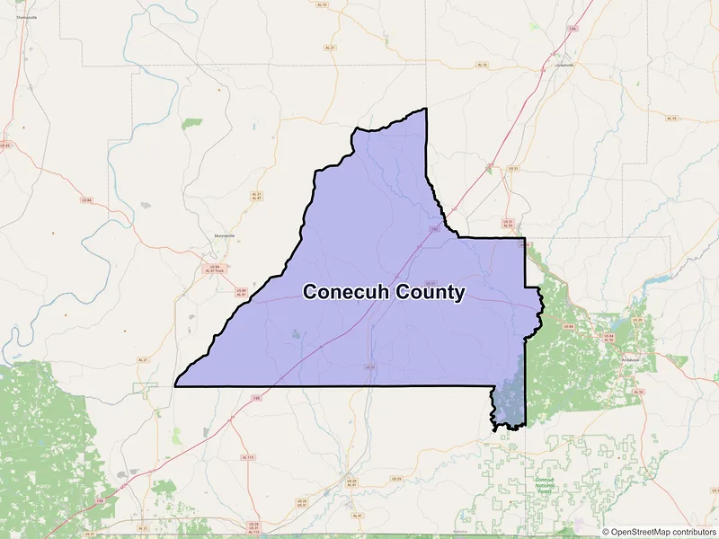 Map of Conecuh County, Alabama and ZIP codes