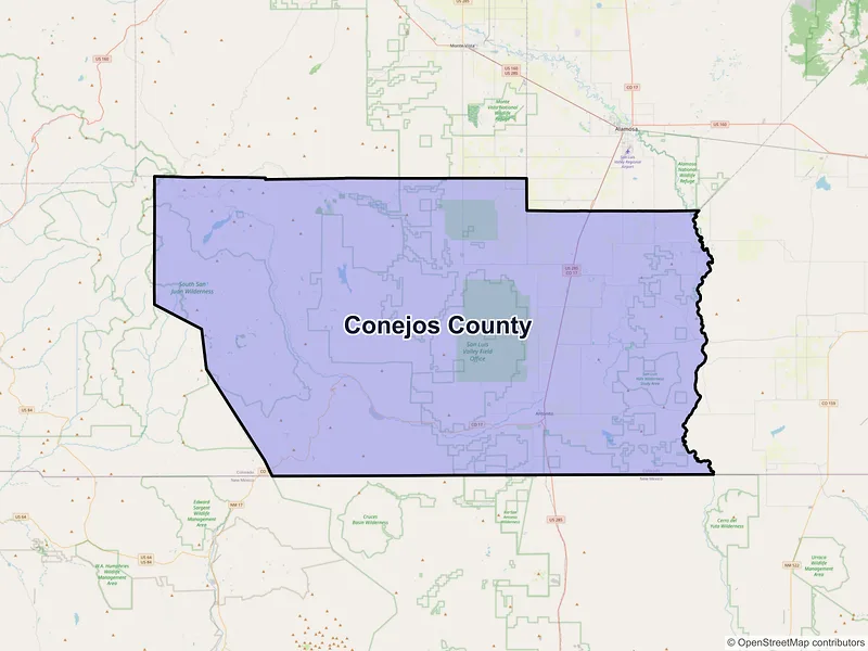Map of Conejos County, Colorado and ZIP codes