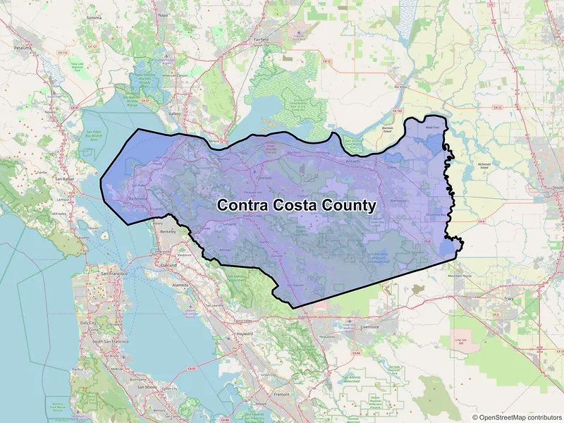Map of Contra Costa County, California and ZIP codes