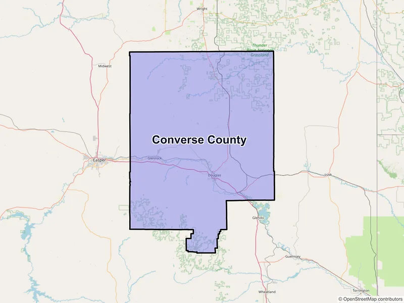 Map of Converse County, Wyoming and ZIP codes