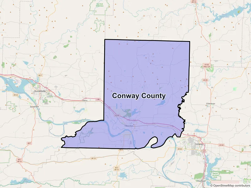 Map of Conway County, Arkansas and ZIP codes