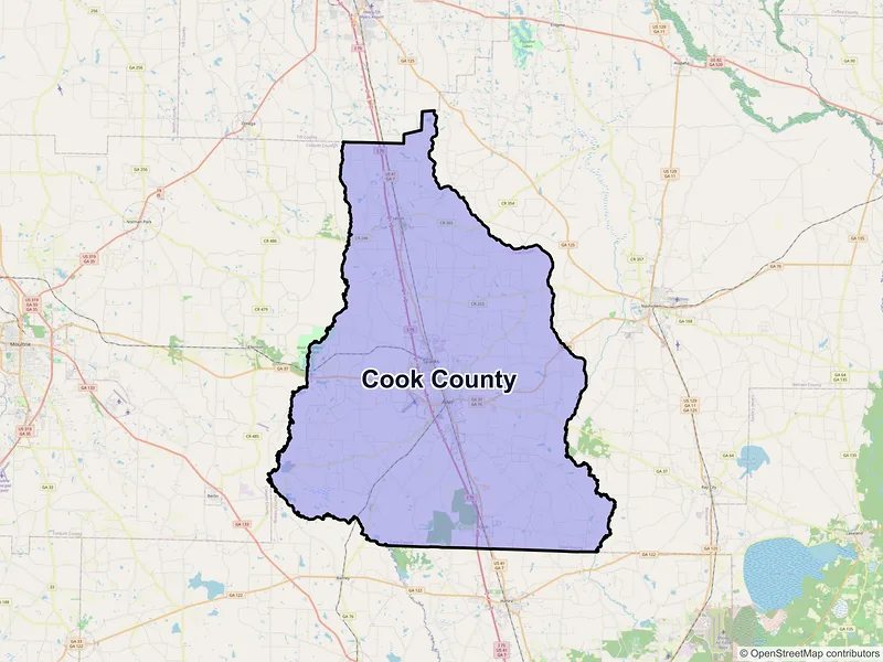 Map of Cook County, Georgia and ZIP codes