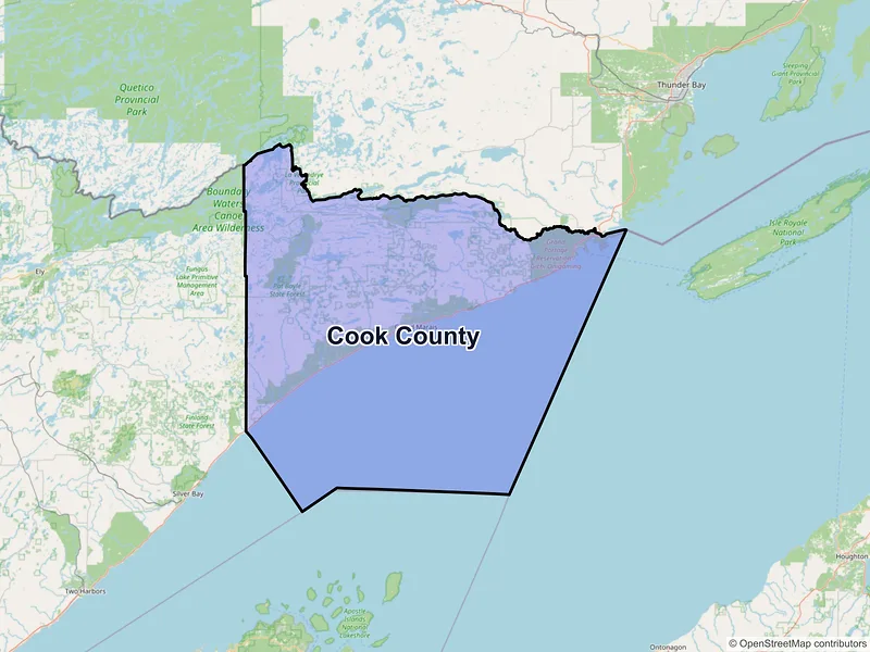 Map of Cook County, Minnesota and ZIP codes