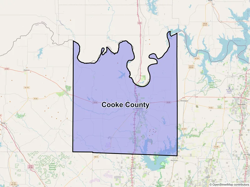 Map of Cooke County, Texas and ZIP codes