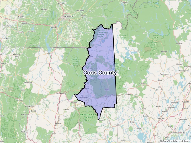 Map of Coos County, New Hampshire and ZIP codes