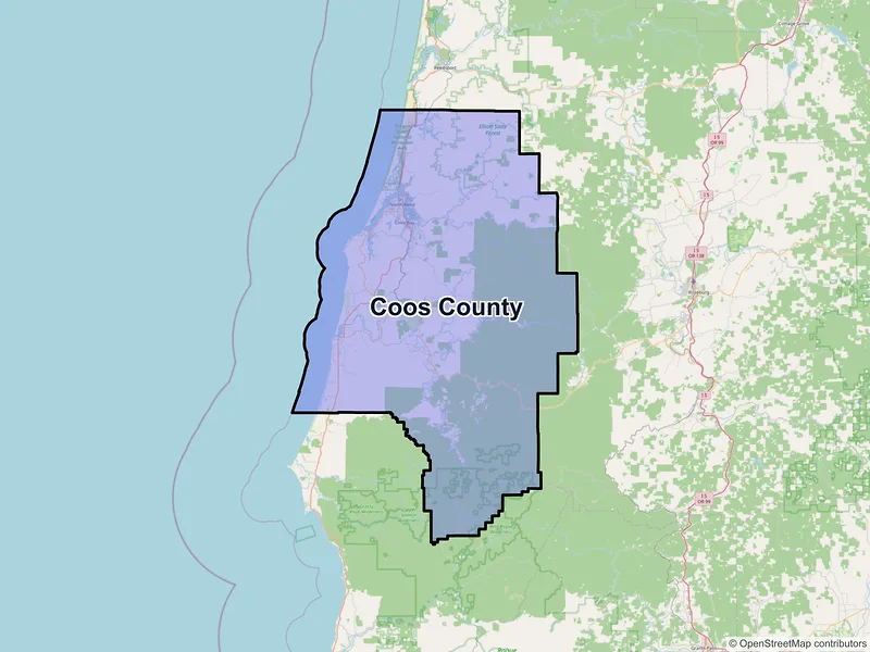 Map of Coos County, Oregon and ZIP codes