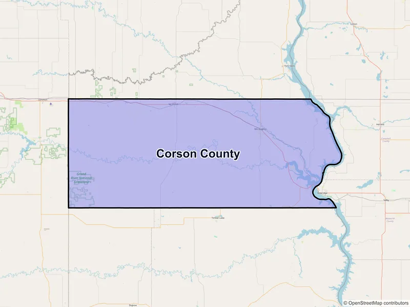 Map of Corson County, South Dakota and ZIP codes