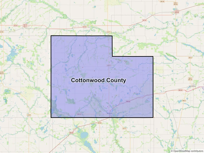 Map of Cottonwood County, Minnesota and ZIP codes