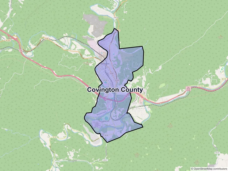 Map of Covington County, Virginia and ZIP codes