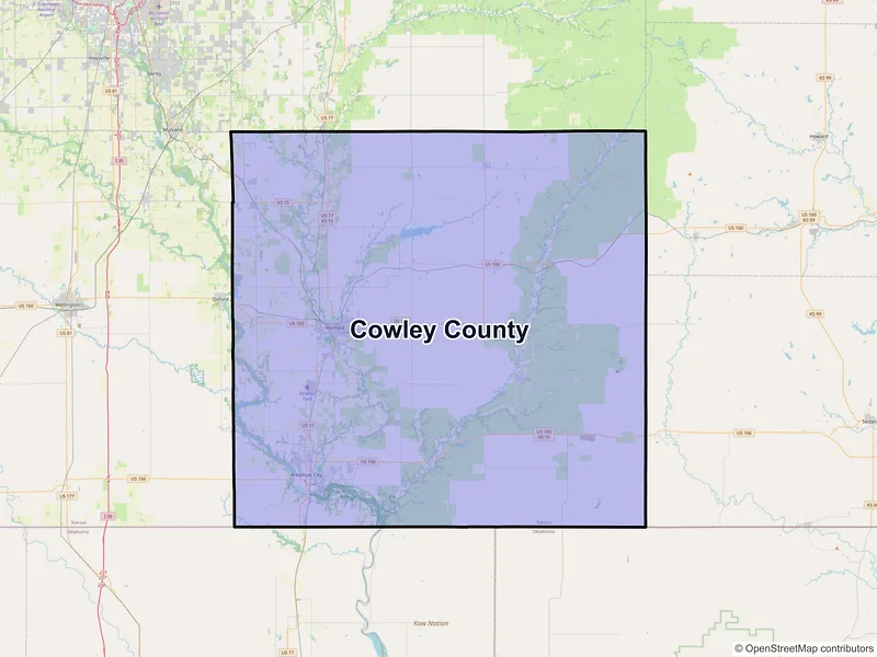 Map of Cowley County, Kansas and ZIP codes