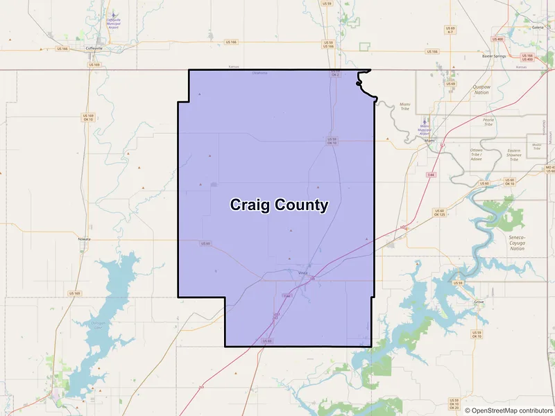 Map of Craig County, Oklahoma and ZIP codes
