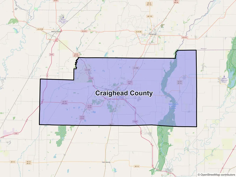 Map of Craighead County, Arkansas and ZIP codes
