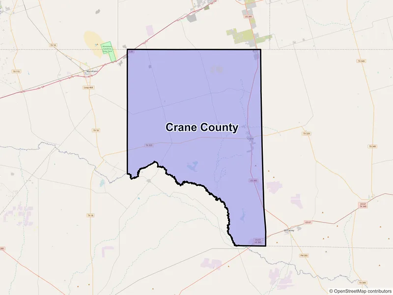 Map of Crane County, Texas and ZIP codes