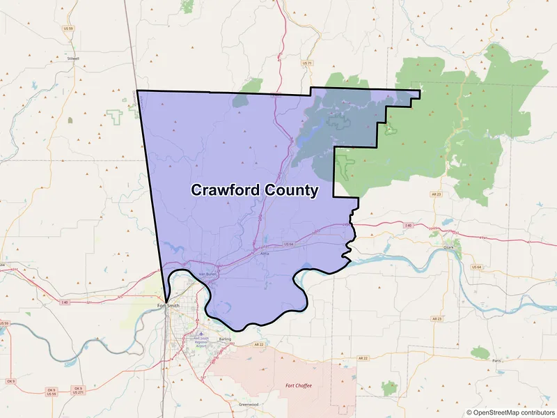 Map of Crawford County, Arkansas and ZIP codes