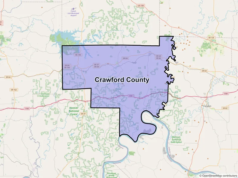 Map of Crawford County, Indiana and ZIP codes