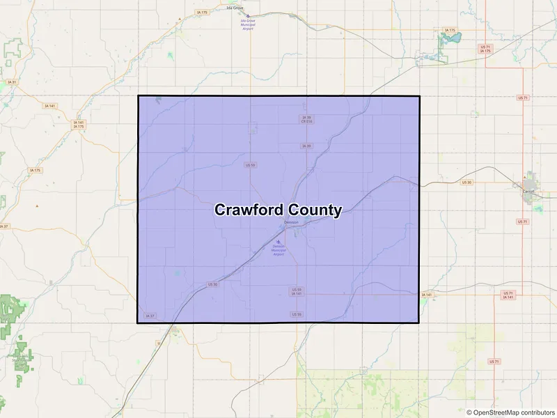 Map of Crawford County, Iowa and ZIP codes
