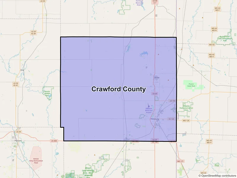 Map of Crawford County, Kansas and ZIP codes