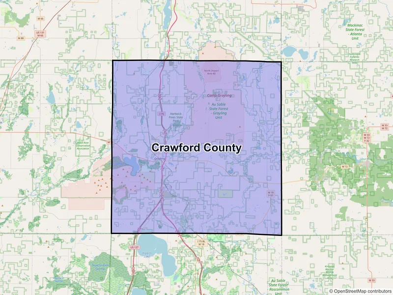 Map of Crawford County, Michigan and ZIP codes