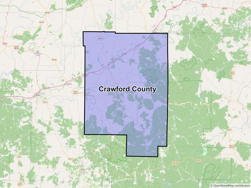 Map of Crawford County, Missouri and ZIP codes