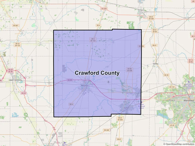 Map of Crawford County, Ohio and ZIP codes