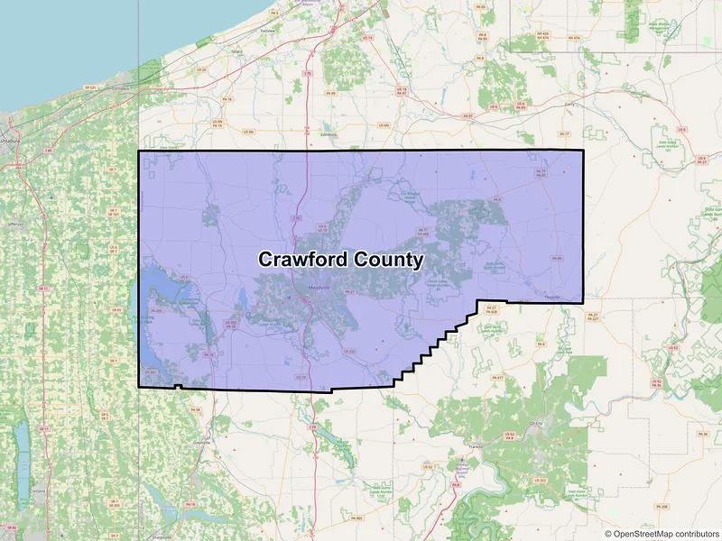 Map of Crawford County, Pennsylvania and ZIP codes