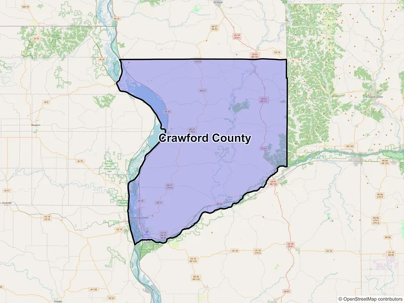 Map of Crawford County, Wisconsin and ZIP codes